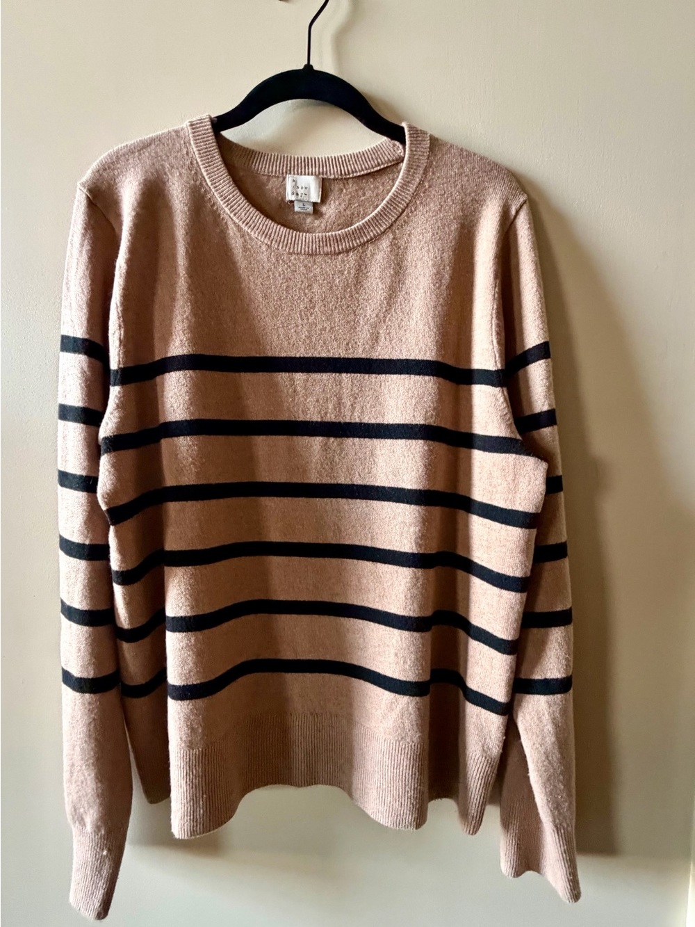 a new day Beige and Black Striped Crewneck Sweater